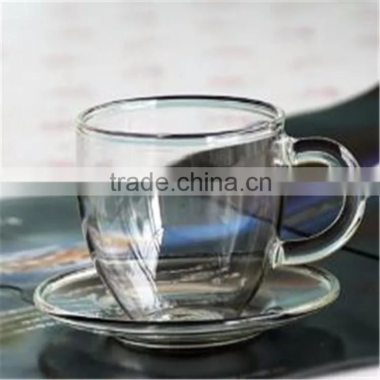 Heat resistant glass,Borosilicate Material and Cups & Saucers Drinkware Type glass Coffee cup set.