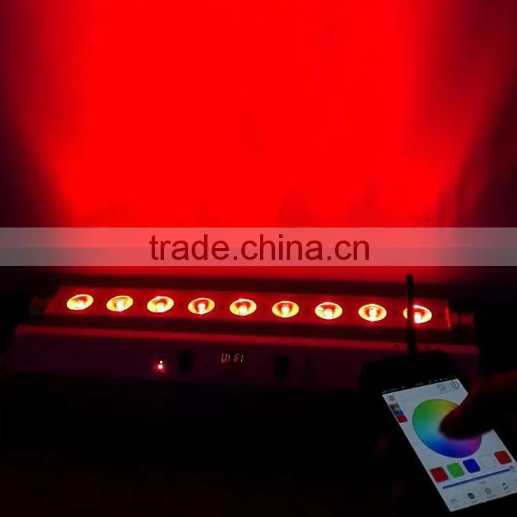 DJ Slim Bar 6in1 RGBWAUV 9pcs 18w Rechargeable Wifi Phone IOS Android App Wireless DMX Battery Powered LED Bar Light