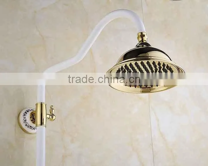 2016 Newly US wall mounted White Painting Baked bath&Shower Faucet Set Rain 8 inch Shower Head With Brass Handle Shower Golden