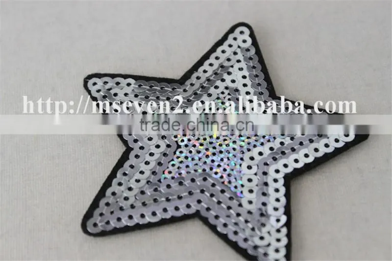 new fashion white color custom star design sequin applique star pattern embroidery patch for jeans