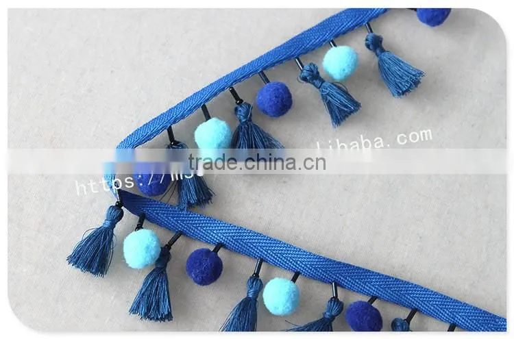 Newest design handmade 4.5cm width beaded pompom fringe wholesales