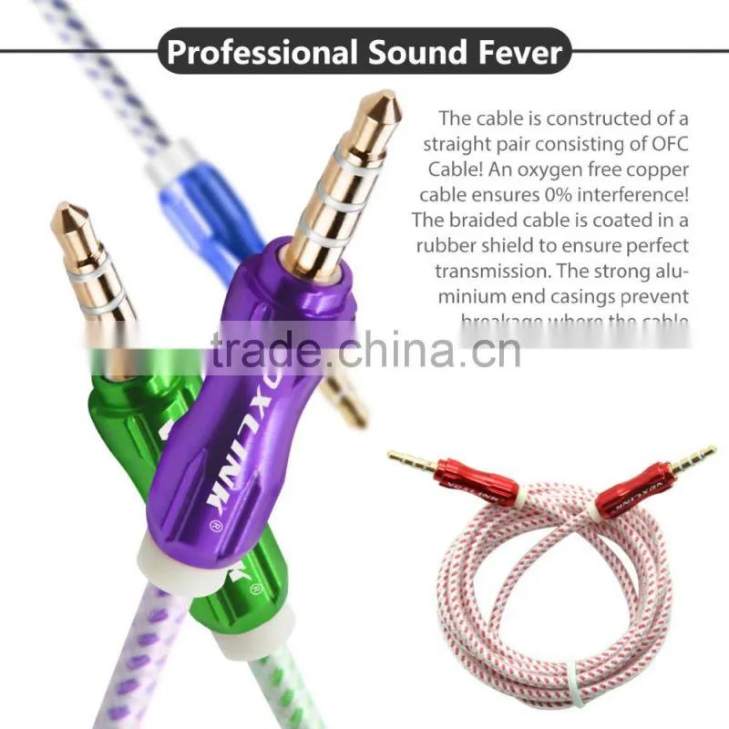 VOXLINK 1m 3-5mm-to-3-5mm-PREMIUM-Braided-Aluminium Jack Aux stereo Audio Cable Male to male Extension Cable