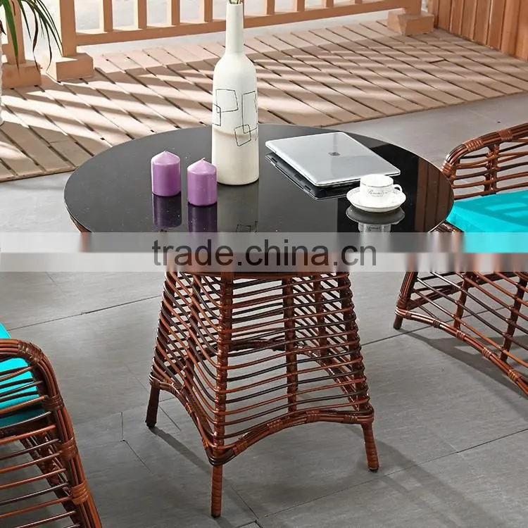 Brown Color Poly Rattan Garden Furniture Set 1 Table 4 Chairs