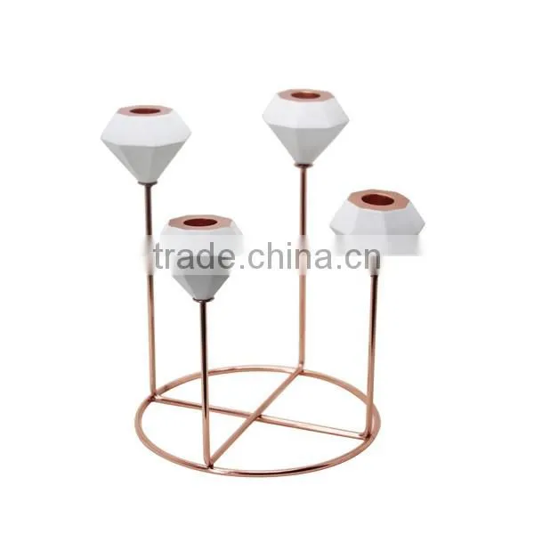 Cement candle holder with metal gold,copper,sliver holder