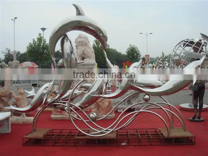 Large outdoor decorative stainless steel garden animal dolphin sculpture