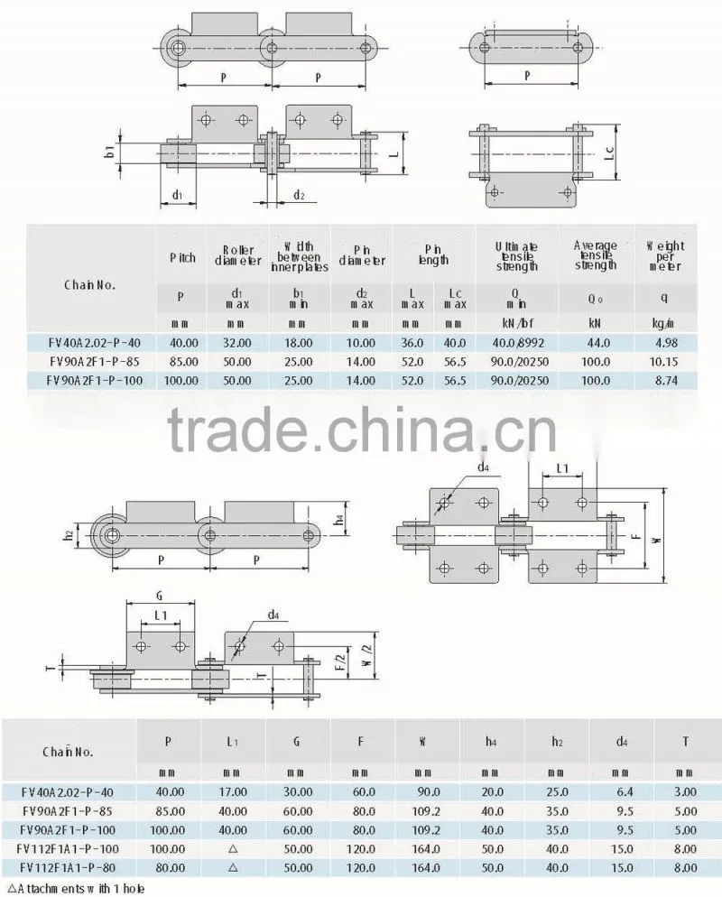 FV series double pitch conveyor roller chain with attachments