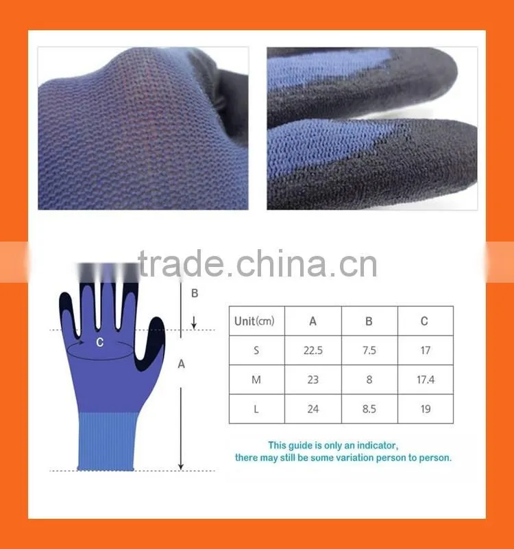 18 Gauge Ultra Lite Black Polyurethane Coated Gloves,Blue Nylon Working PU Gloves,Safety PU Palm Fit Gloves