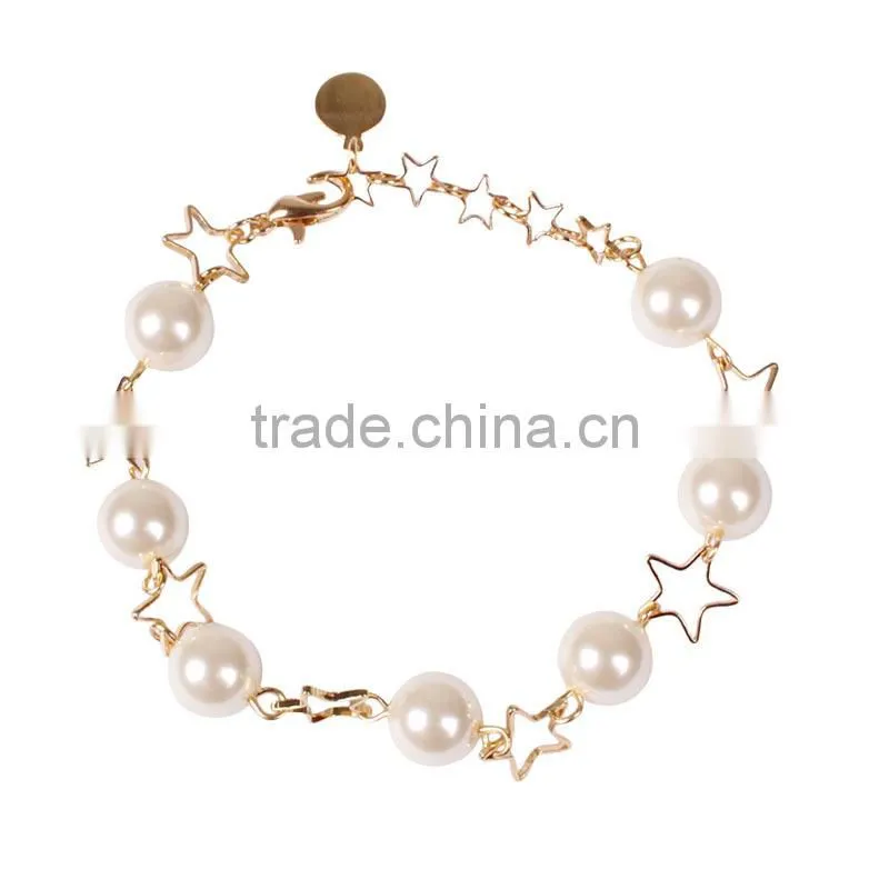 gold star pearl linked bracelet gold chain bracelet