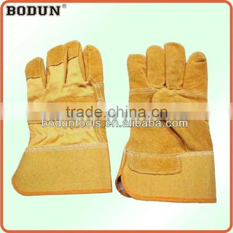 A2015 Hot style golden yellow cowhide split leather patch palm glove