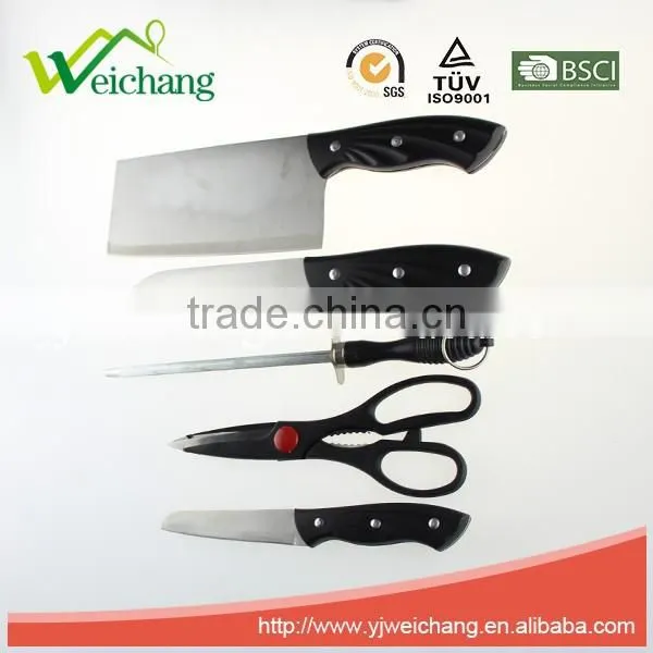 WCA067 5 pcs set Kitchen Knives with scissors and knife sharpener stainless steel blade with ABS handle Wholesale