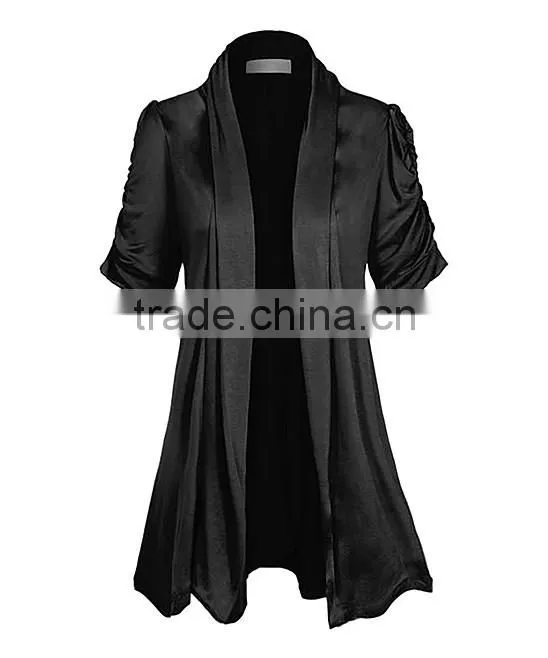 Cheap Stylish Girls Wholesale Women Black Draped Open Cardigan Plus Size Long Sleeve Solid Color Cardigan Wholesale CUSTOM