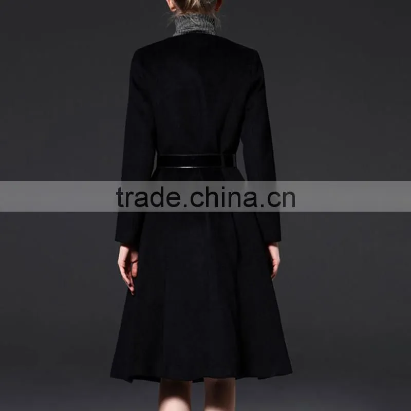 Cheap Wholesale Autumn Winter Heavy Wool Coat Elegant Ladies O-Neck A-Line Medium-Long Woolen Trench Outerwear Female Jackets