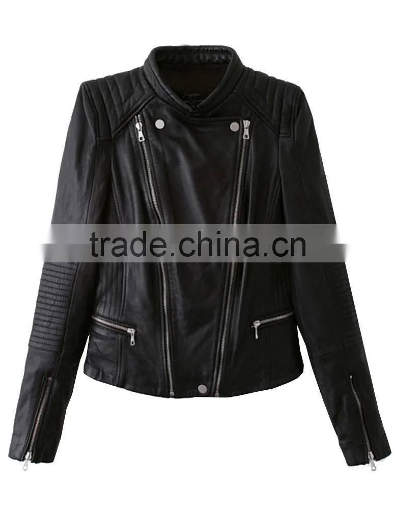 Womens Cuff Lapel Punk Zip Slim Fit Faux PU Leather Motorcycle Sexy cool Short Jacket