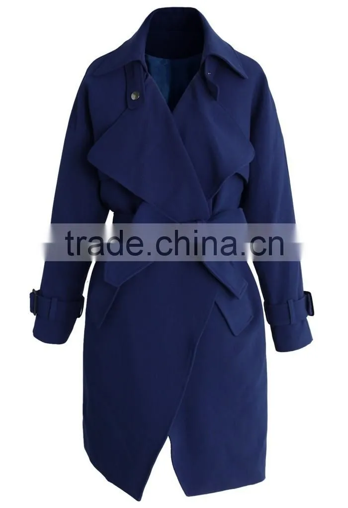 Beige /Grey/Indigo blue color Open front design Full lined long jacket,beautiful women Belted Textured Trench jacket Coat