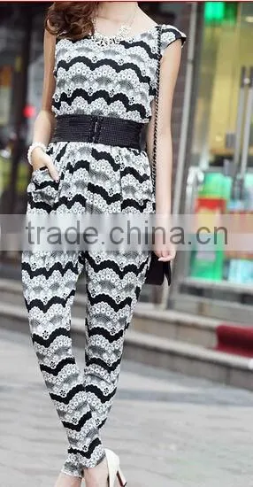 Sexy elegant wide belted sleeveless harem pants design long floral printed rompers women jumpsuit