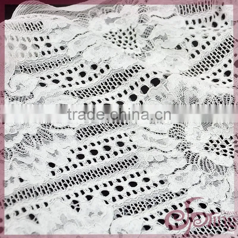 White flower design jacquard cotton nylon warp knitting fabric cotton lace fabric for dress