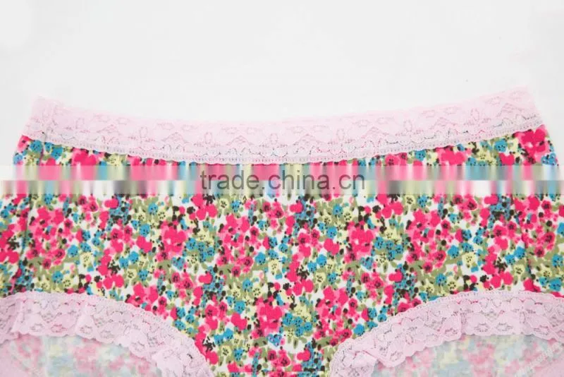 Factory Custom Cheapest Printing 95% Cotton 5% Spandex with Lace Sexy Fancy Woman Underwear