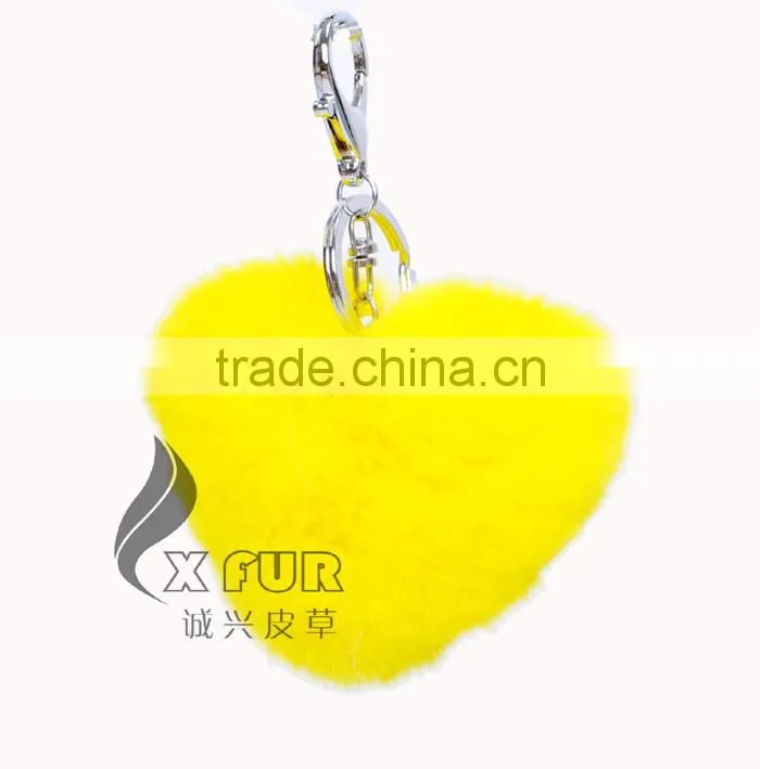 CX-R-46 Wholesale Heart Shape Genuine Rabbit Fur Keyring