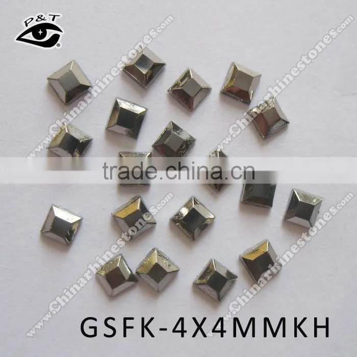 Iron on crystal 4x4mm square rhinestone hematite color