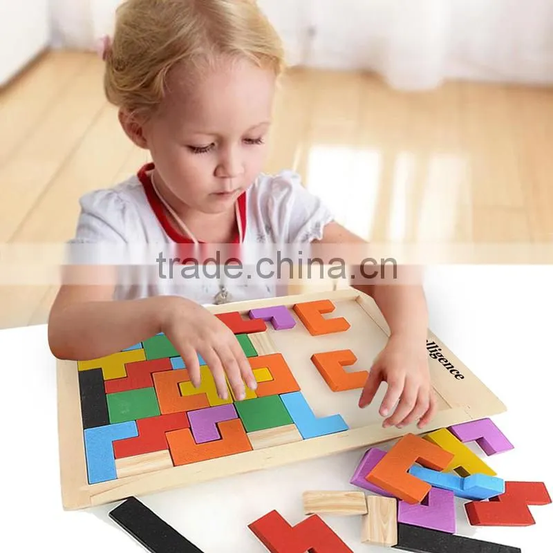 Colourful Wooden Colorful Tangram Puzzle Tetris brick pass game Russia square blocks