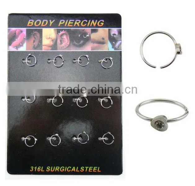Hot Sale Stainless Steel Zircon Body Jewelry BCR/CBR Piercing Nose Ring
