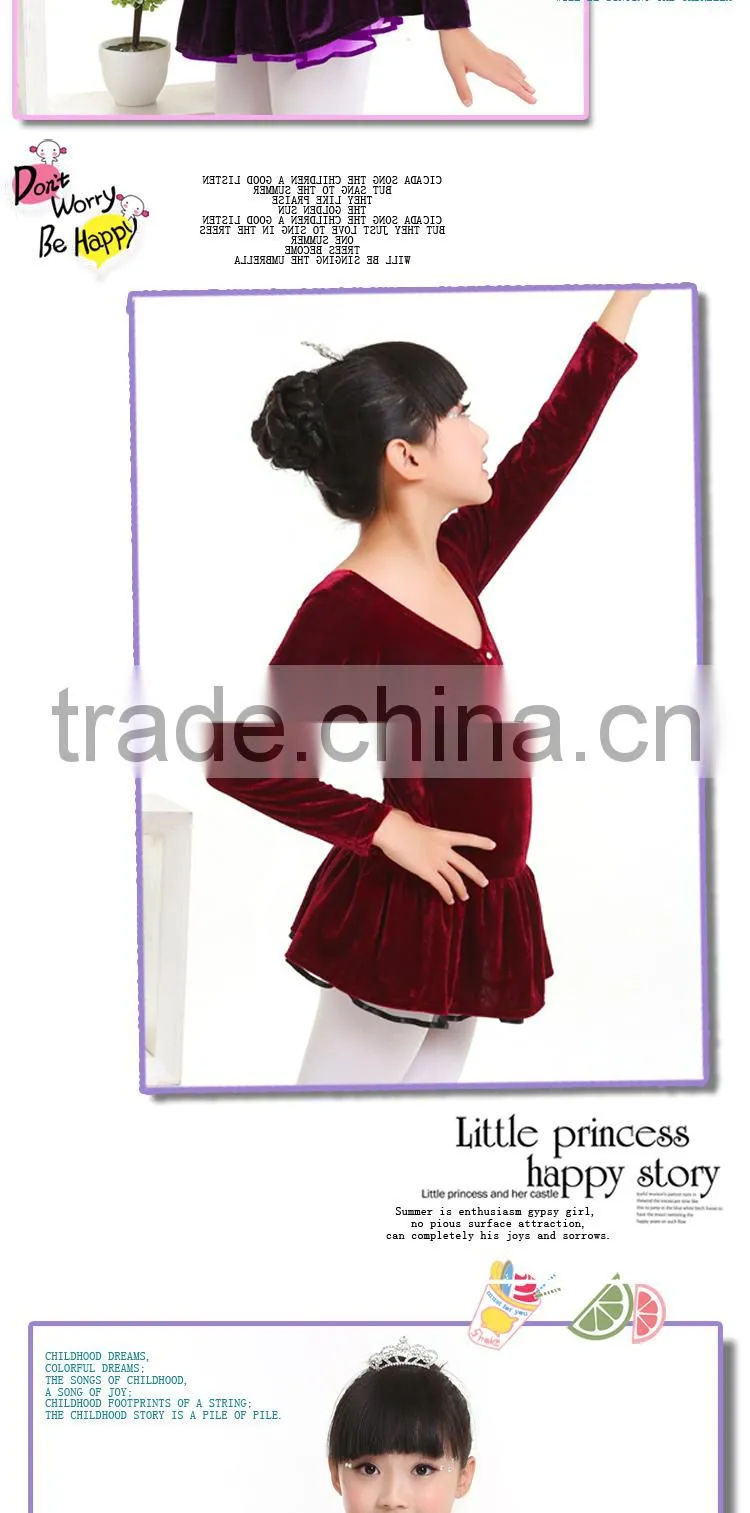 Long Sleeve Velvet Ballet Dance Leotard Keep Warm Children Dancing Dress