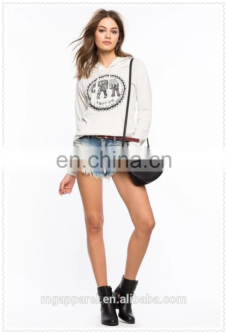 china supplier fashion white one elephant casual and cozy pullover hooded sweatshirt