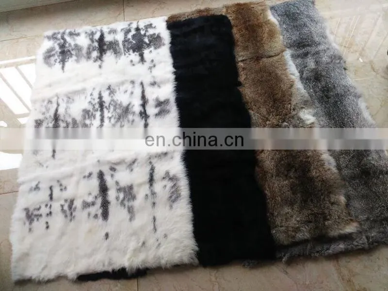 Thick and soft raw or dyed color real rabbit fur blanket