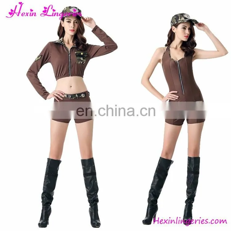 Wholsesale Women Off Shoulder Sexy Camouflage Military Uniform