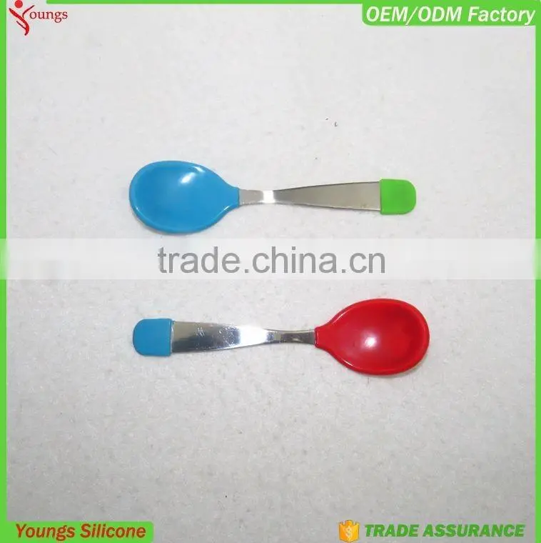 FDA silicone spoon with stainless steel handle silicone baby spoon