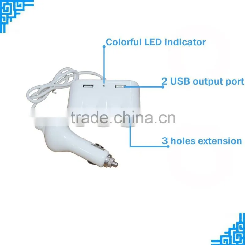 Rapid 3 Ways Car Cigarette Lighter Socket Cigarette Car Charger With Additional 2 USB Output