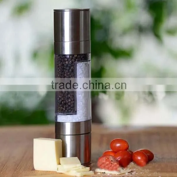 High quality double end mill salt and pepper grinder brushed tainless steel Salt & Pepper Mill Set 2 in 1,manual coffee grinder