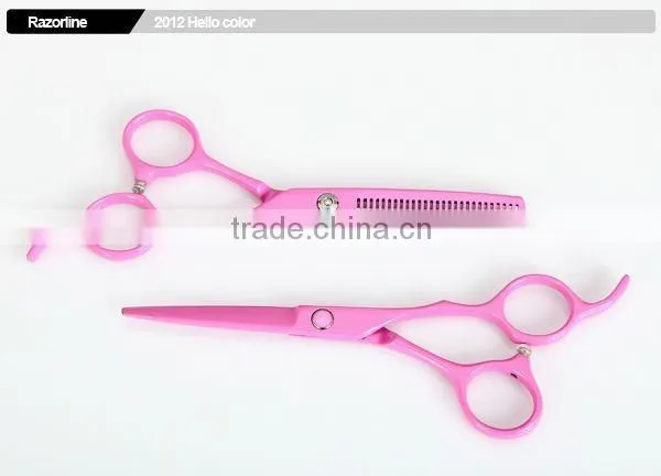 Salon professional scissors with pink Teflon Coating in SUS420J2 Stainless Steel