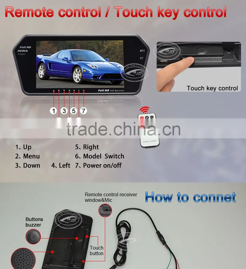 7 inch car rearview monitor with bluetooth and USB DS-799