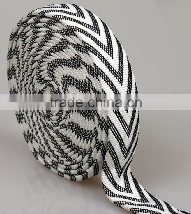 black and white Interphase plain jacquard polyester cotton webbing