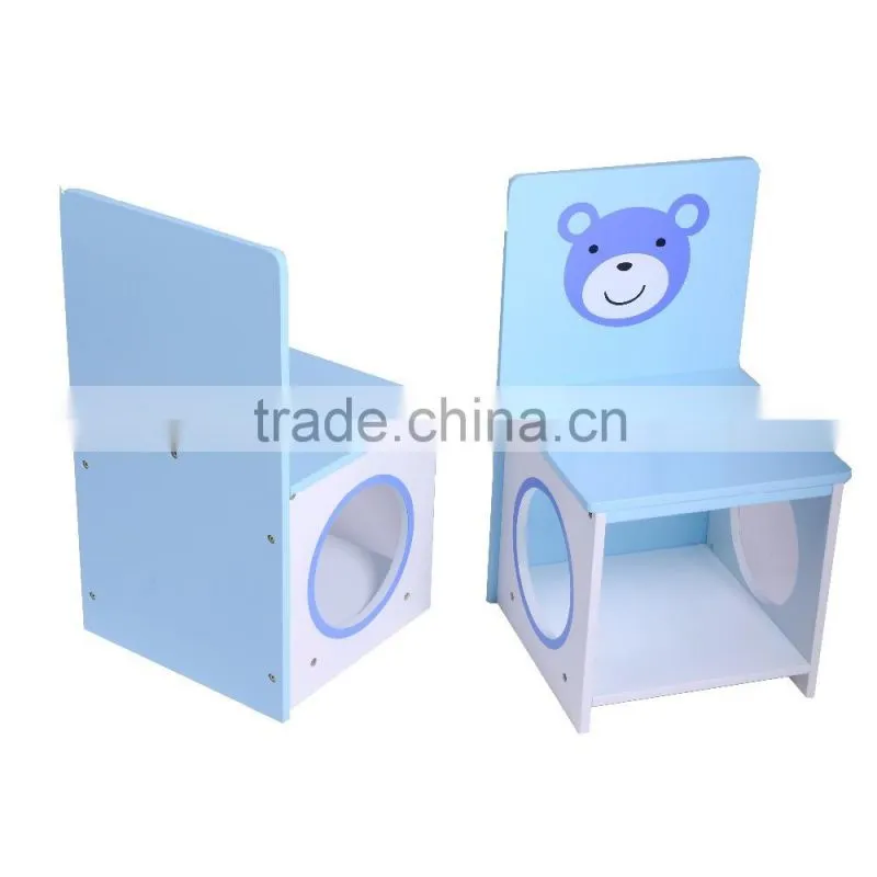 MDF blue bear design carton kids study table and chair set