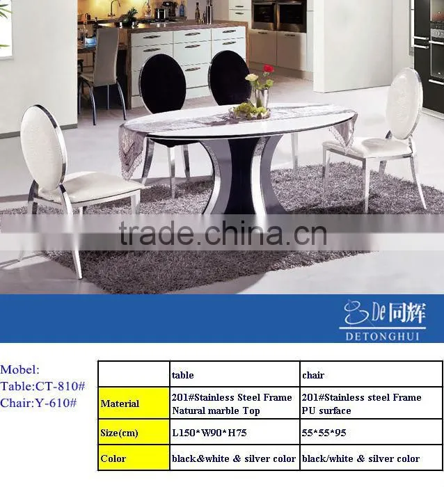 glass dining table 6 chairs set, with stainless steal frame (CT-810# Y-610)