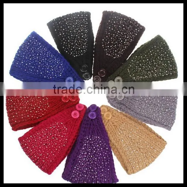 Colorful crochet Cable Knitted Headband, Jeweled Ear Warmer, Embellished Flower, Fashion Accessory