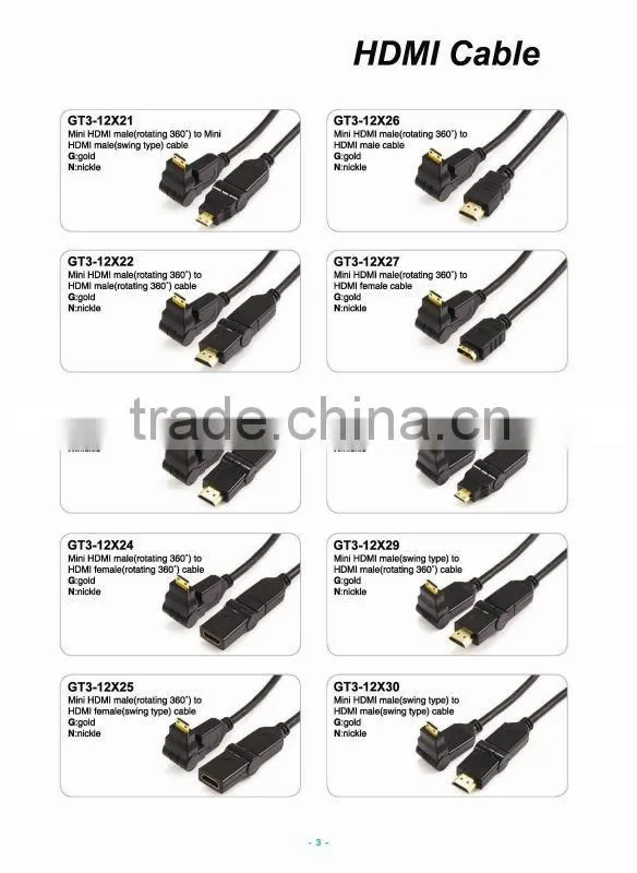 GT3-12X22 Best price HDMI cable with high speed 360deg rotatable