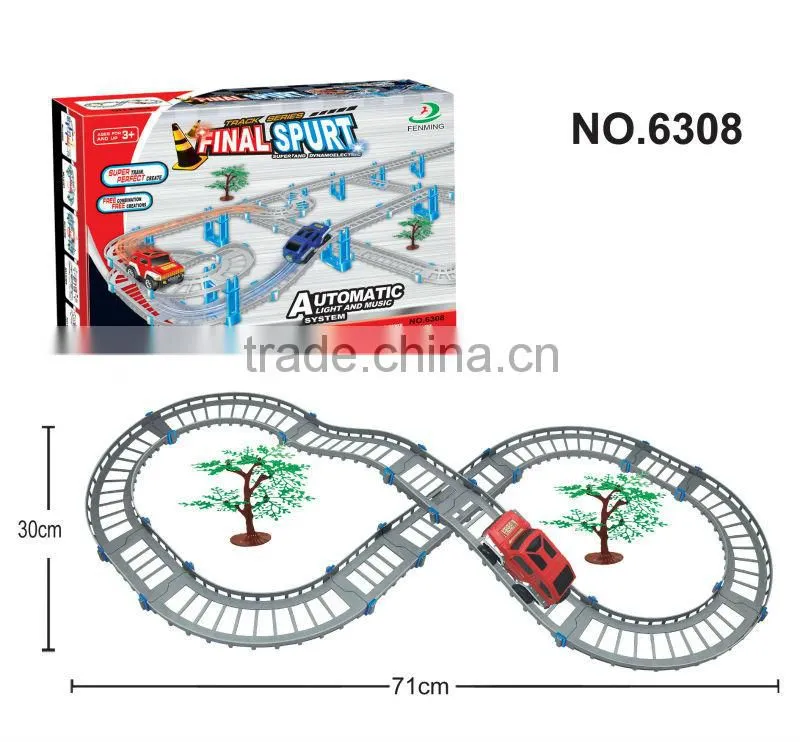 Plastic toy B/O railcar with music and light/ railway toy set 6308