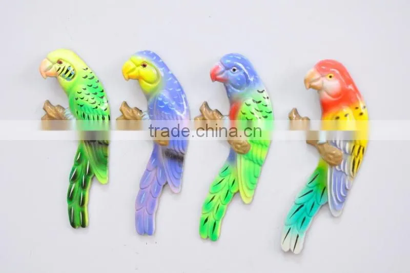 Colorful 5 inch Plastic Pearl Powder Flat Parrot Animal Fridge Magnet, Animal Homes craft, Decorative Magnets