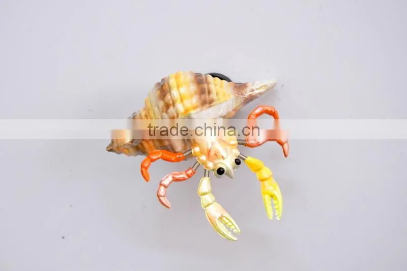 Handmade Delicate 4 inch Pearl Powder Plastic Lobster in Carved Conch Shell Fridge Magnet, Fake Seafood Figures