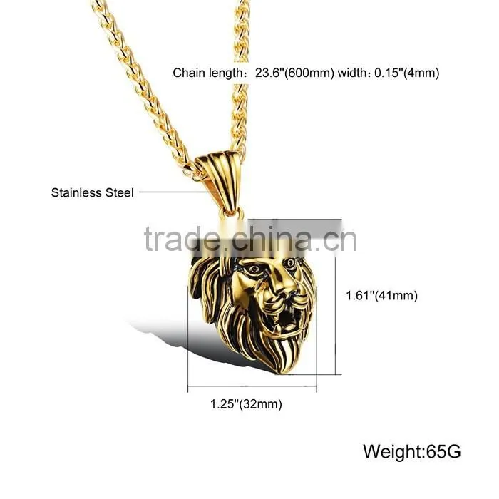 cool men jewellery stainless steel gold lion head pendant