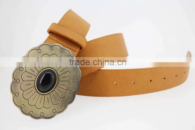 2015 Vintage Style women's fashion PU brand belt with Flower shape buckle