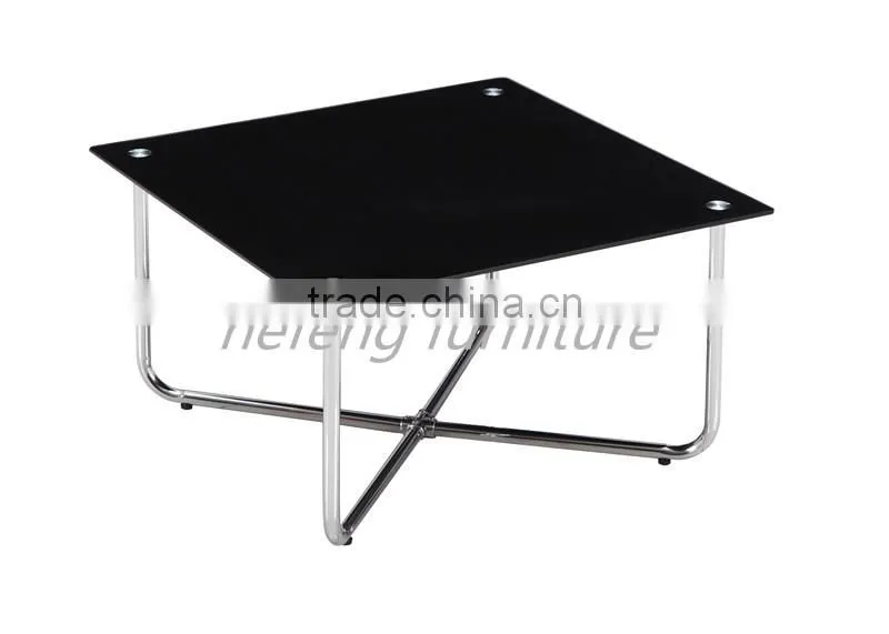 "X" shape chrome legs glass top living room table