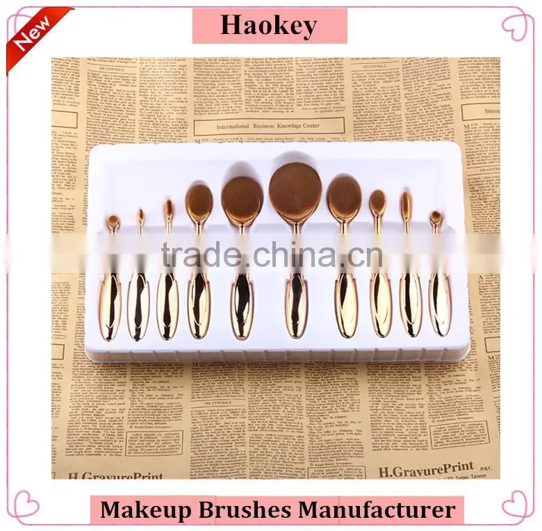 10pcs per set nylon oval make up brush for cosmetic and foundation brush with makeup brush box