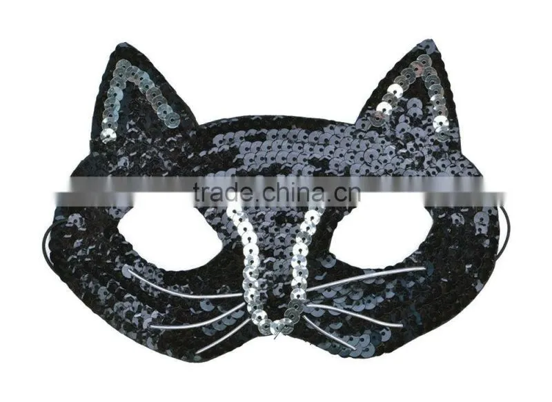 Halloween Glitter Kitten Kids Black Sequin CAT Animal Halloween Costume Fancy Dress MASK Masquerade Ball Mask