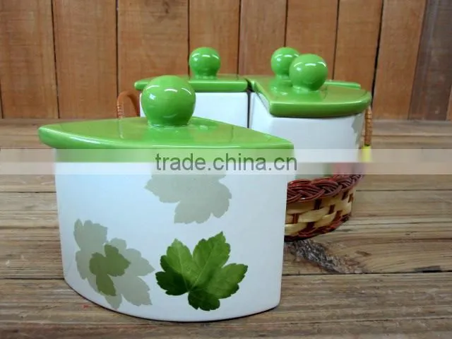 Household Ceramic Teapot with Green Leaves Decal