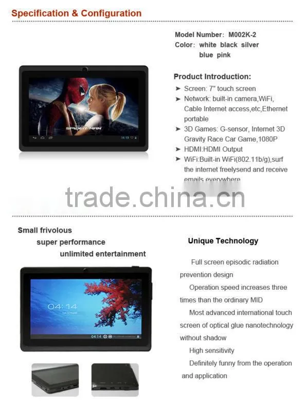 Latest 7" Five Point Cap-Touch Android 4.4 Android Usb Driver Tablet Pc