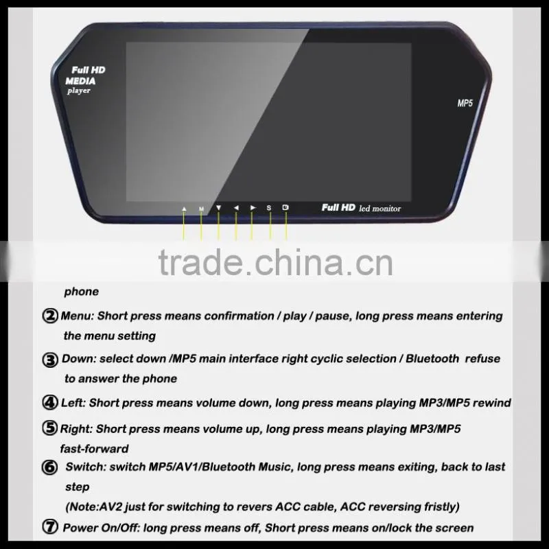 bluetooth mp5 car rearview mirror monitor